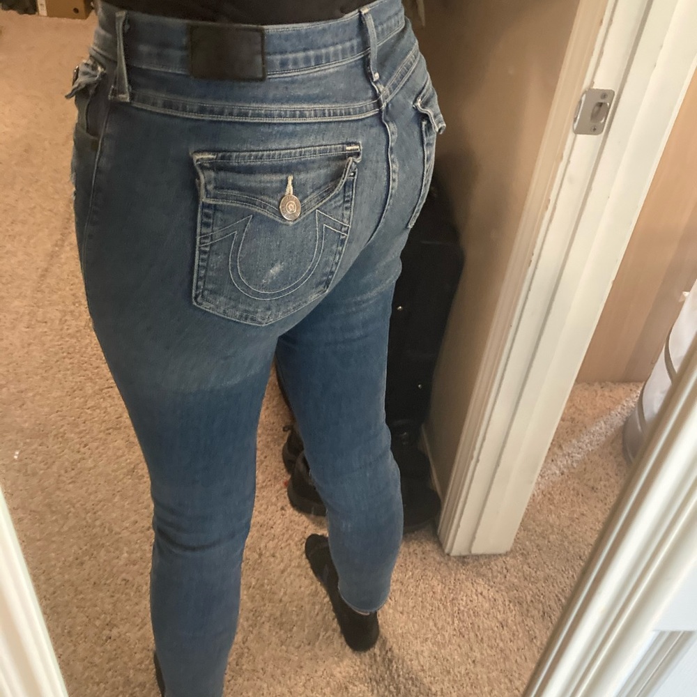 True Religion Halle Mid Rise super skinny distressed jeans